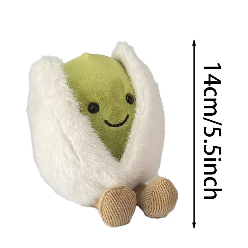 Jellycat pistachio. Plush toy of a brussels sprout with measurements on a white background