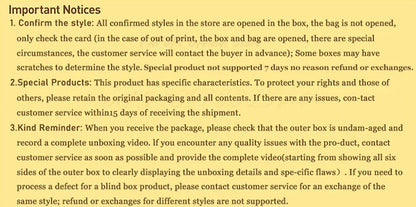 Text-based notice with important store policies on a yellow background
