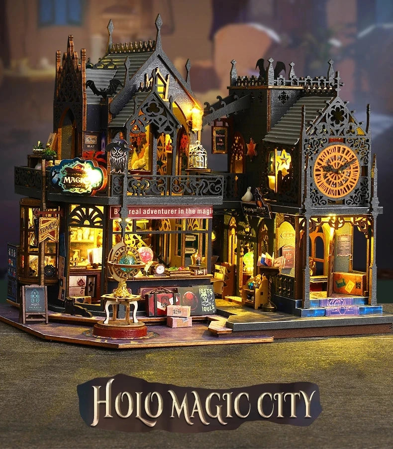 Holo Magic City DIY Wooden Dollhouse – Deluxe Miniature Build Kit